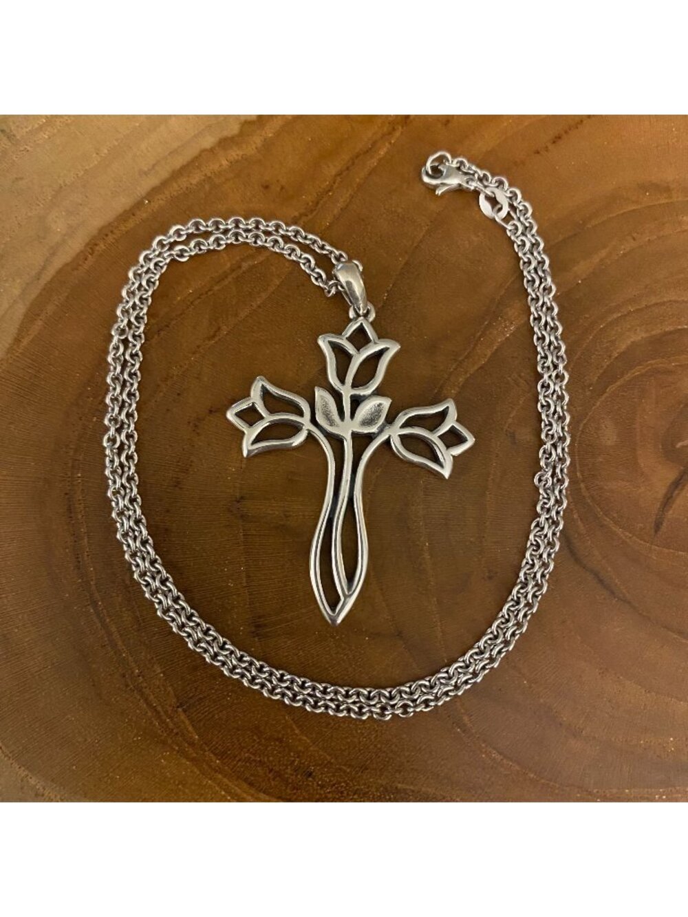 RETIRED James Avery Tulip Cross 18" Necklace, Sterling Silver